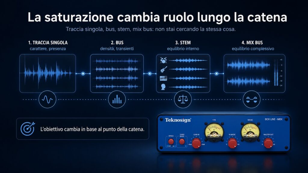 Ruolo della saturazione su traccia singola, bus, stem e mix bus